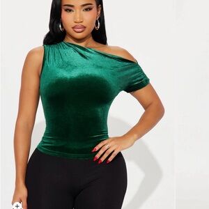 Fashion Nova Emerald One-Shoulder Blouse